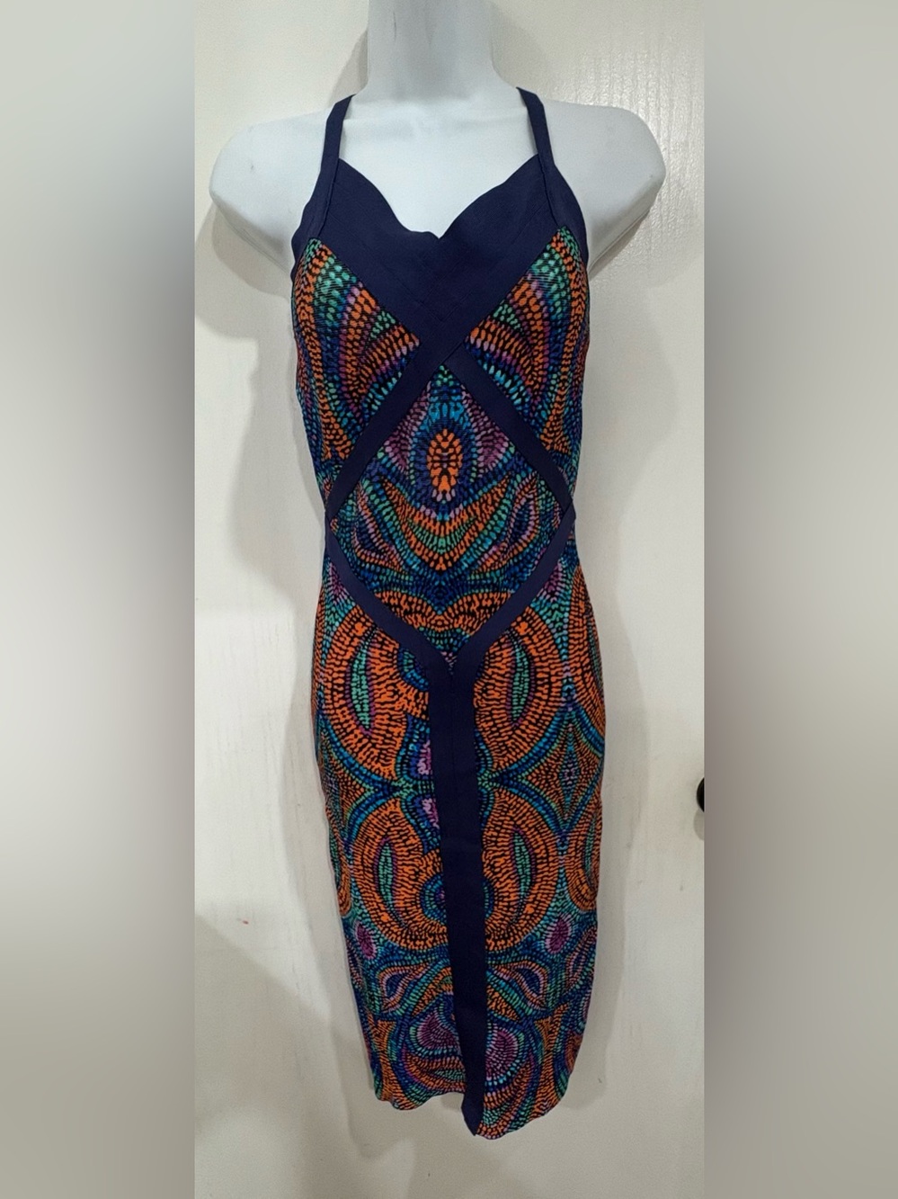 Y2k Navy Halter Midi Dress bright summer bohemian body shaping girls’ night out